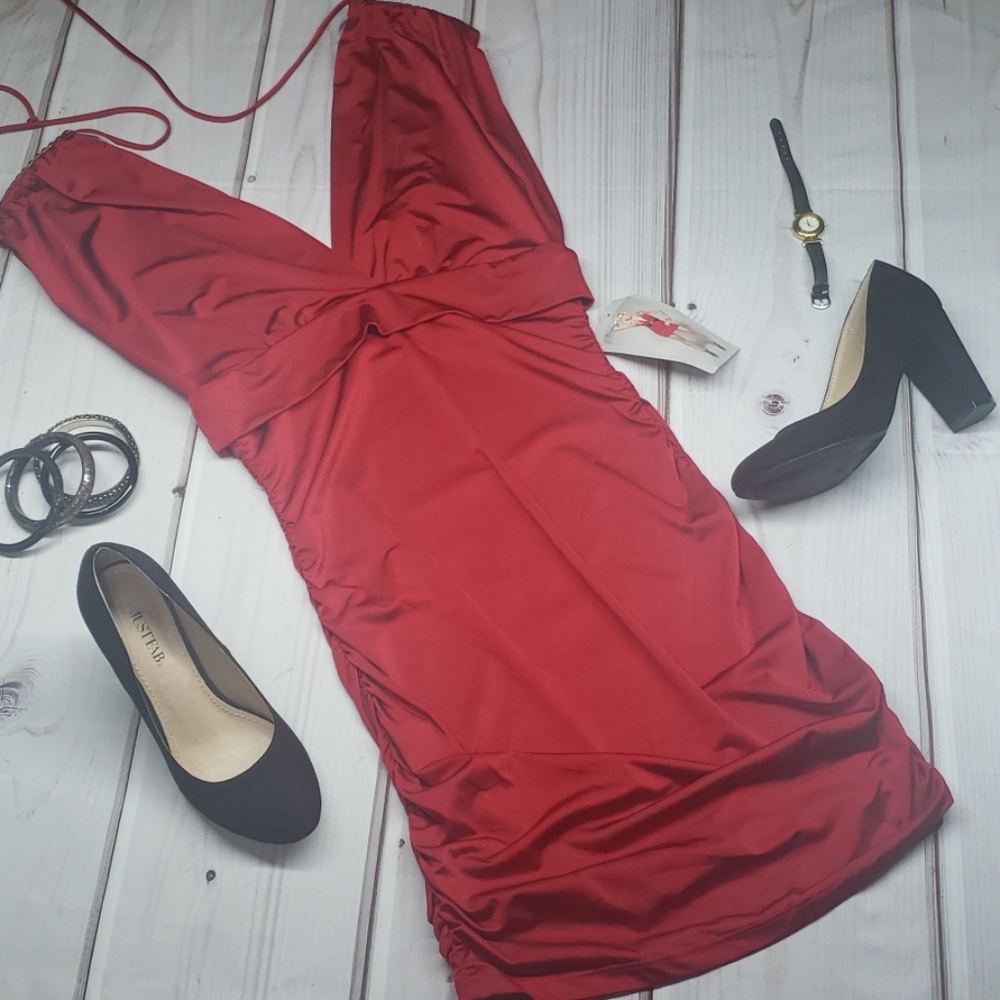 Deep Vneck Red Dress